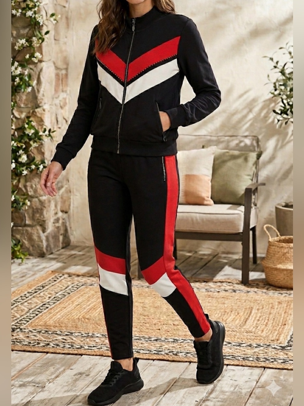 ❤️ Mock neck zipper warm-up leisure tracksuit with rhinestones